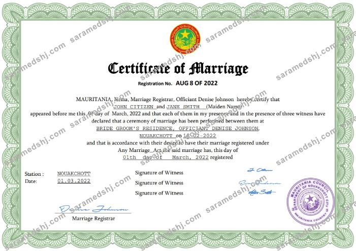 Mauritania marriage certificate Word and PDF template